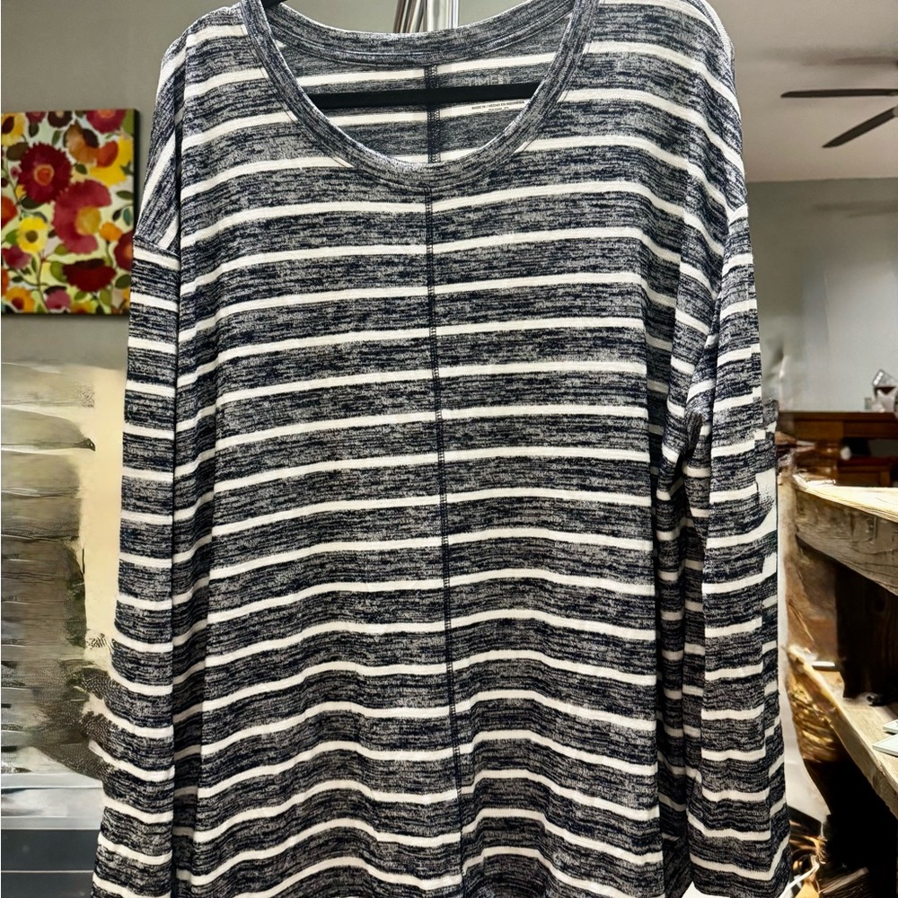 Time and Tru Navy and White Striped Top